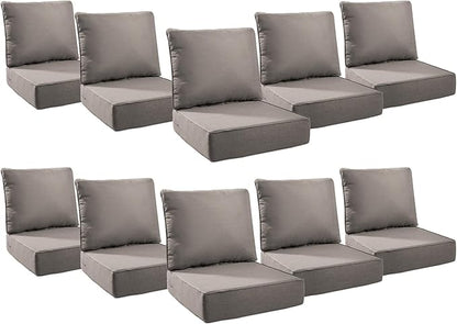 6" Thick Outdoor Cushions 24x24x6, 10-Set Deep Seat Patio Cushions by Pugire