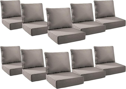 6" Thick Outdoor Cushions 24x24x6, 10-Set Deep Seat Patio Cushions by Pugire