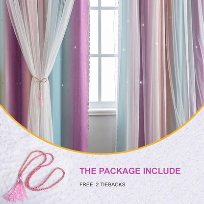 Star Girl and Kids Curtains for Bedroom Rainbow Ombre Double Layer Cute Shot - Image 3