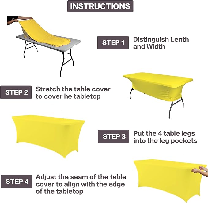 IVAPUPU 2 Pack 6FT Table Cloth for Rectangular Fitted Events Stretch Yellow - Image 4