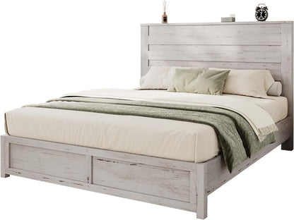 albott farmhouse queen platform bed with 49" headboard on a desk or shelf
