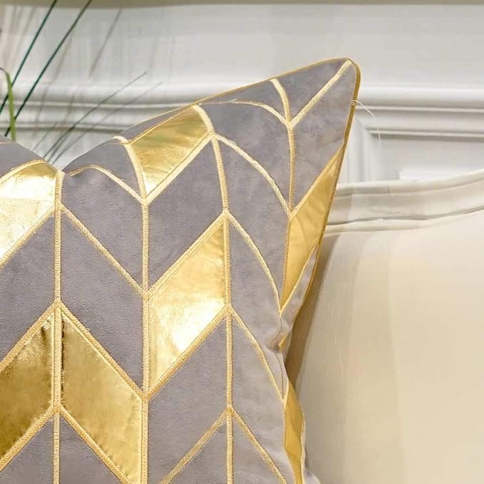 Avigers 20 x 20 Inches Grey Gold Striped Cushion Case Luxury European Throw - Image 2