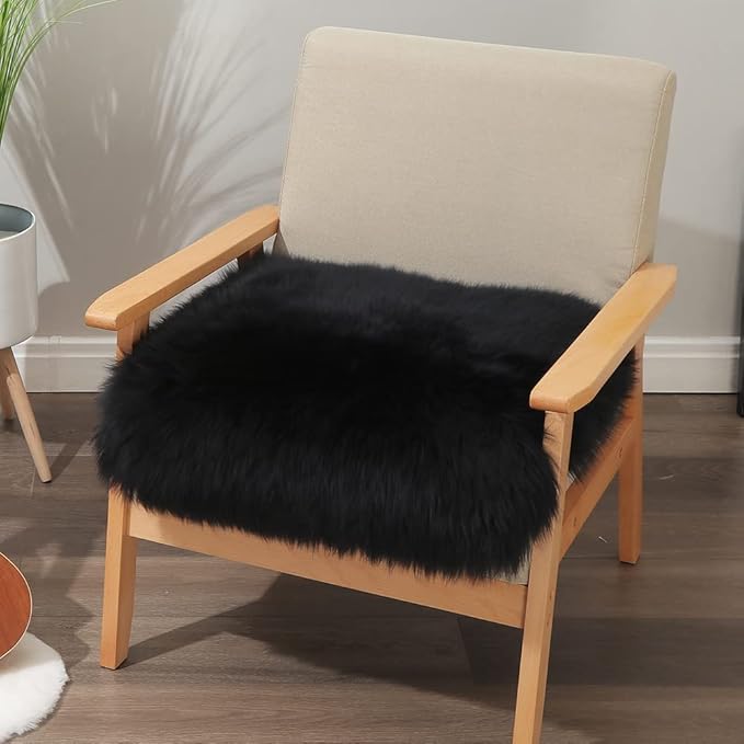 LLB Sheepskin Chair Cushion Non-Slip Back Square Genuine Fur Chair Cover Silky - Image 4