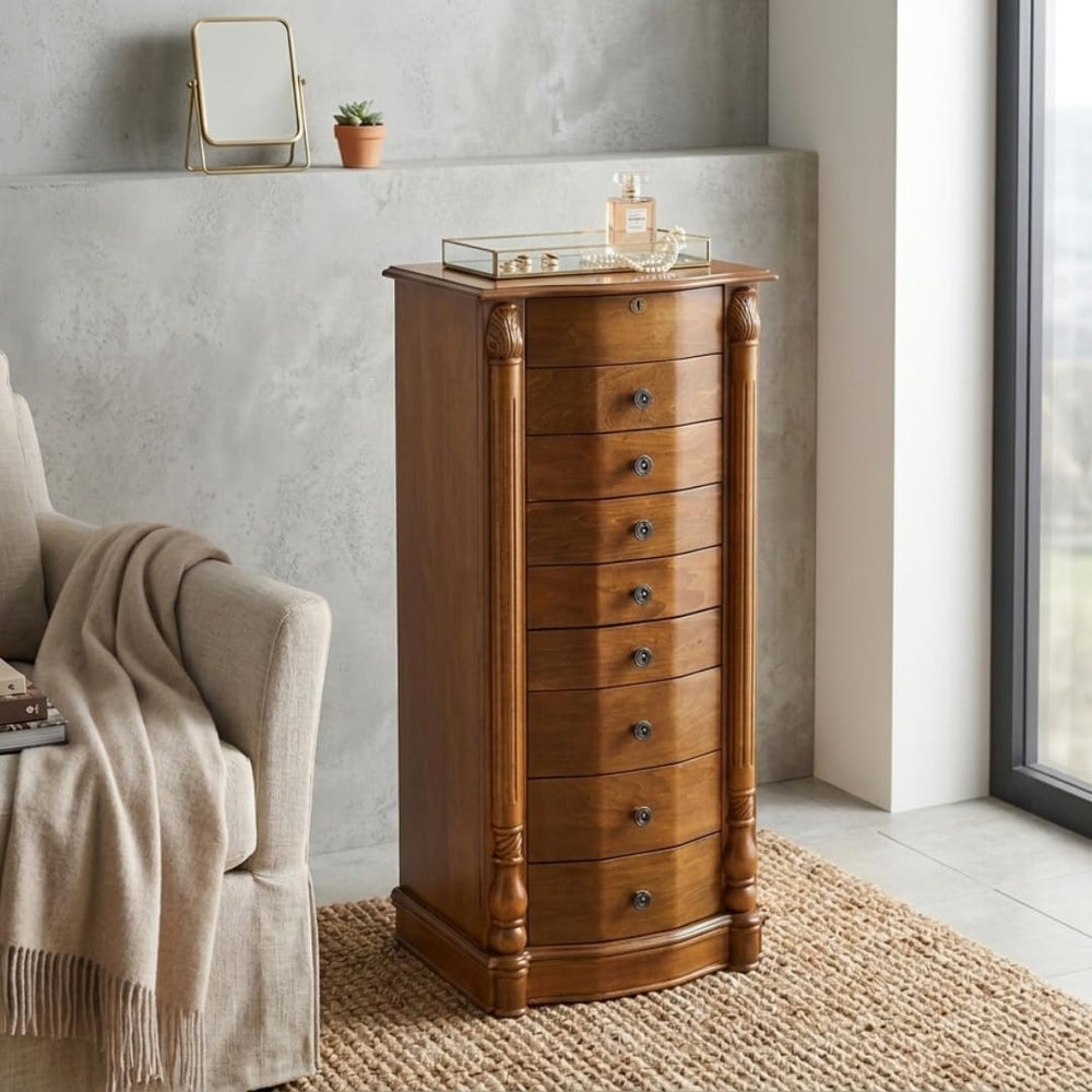 Hives and Honey Henry Locking Jewelry Armoire with Charging Port – 8 Drawer A...