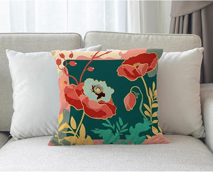 Moslion Poppy Pillowcases 18x18 Inch Abstract Tropical Blooming Flower Floral - Image 3
