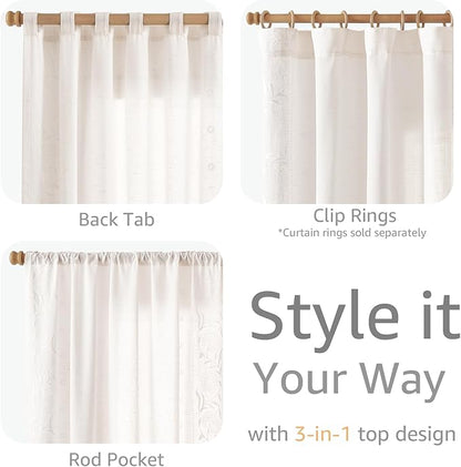 jinchan Winslow Linen Curtains for Bedroom 63 Inches Length Embroidered - Image 6