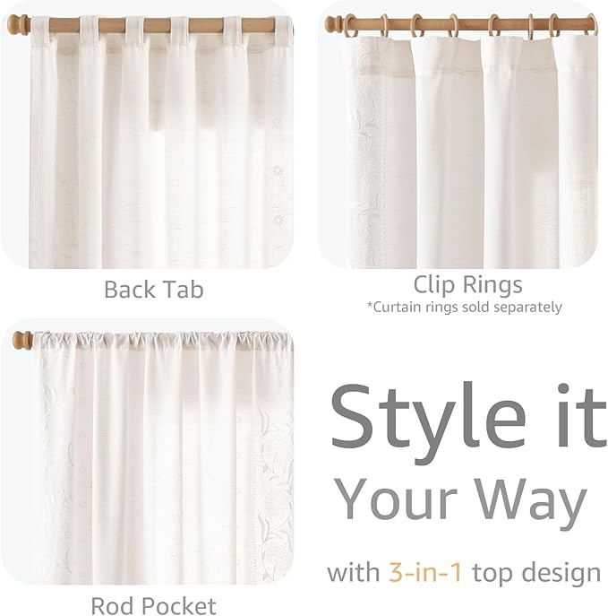 jinchan Winslow Linen Curtains for Bedroom 96 Inches Length Embroidered - Image 6
