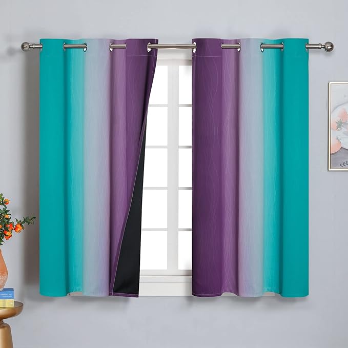 Estelar Textiler Ombre Teal and Purple Blackout Curtains 45 Inch Length 2 panels - Image 2