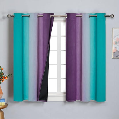 Estelar Textiler Ombre Teal and Purple Blackout Curtains 45 Inch Length 2 panels - Image 2