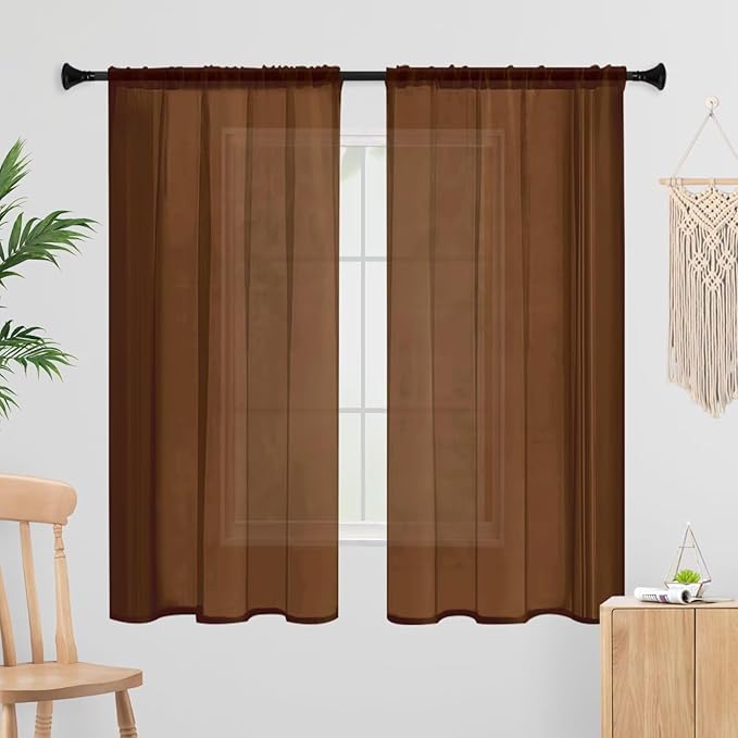 Sheer Curtains 84 Inches Long 2 Panels, Rod Pocket Short Curtain by laseniewa
