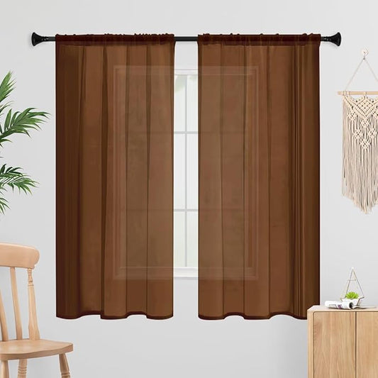Sheer Curtains 45 Inches Long 2 Panels, Rod Pocket Short Curtain by laseniewa