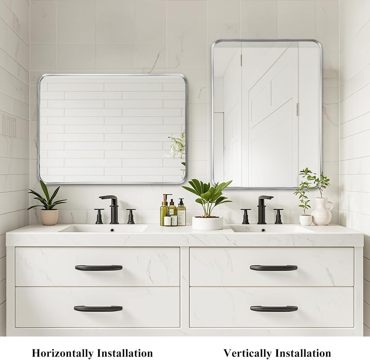 silver bathroom vanity mirror over sink 30x40, large showing dimensions