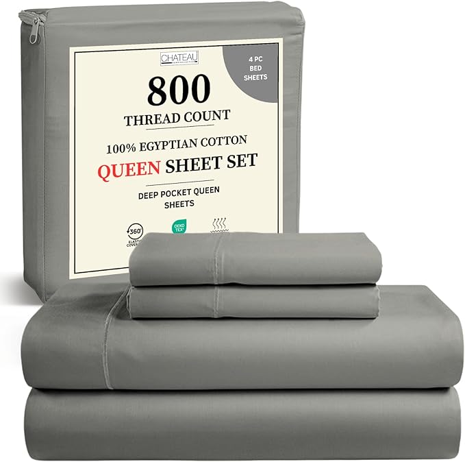 Egyptian Cotton Sheets Queen Size Bed Set Deep Pockets, 800 TC Cotton Queen by CHATEAUHOMECOLLECTION