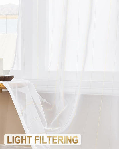 Foil Stripe White Sheer Curtains 84 inches Length 2 Panels - Image 4