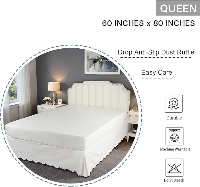 HIG Off-White Chic Queen Bed Skirt - Image 2
