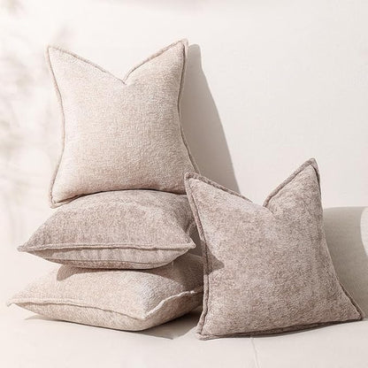 Pack of 2 Khaki Decorative Throw Pillow Covers 20x20 Cozy Soft Chenille Accent - Image 6