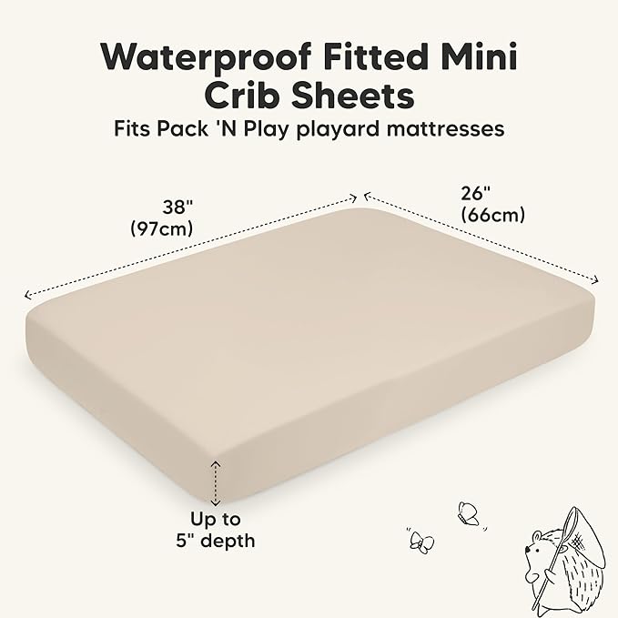 2-Pack Waterproof Pack and Play Sheets, Mini Crib Sheets Fitted - Image 3