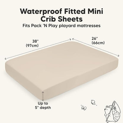 2-Pack Waterproof Pack and Play Sheets, Mini Crib Sheets Fitted - Image 3