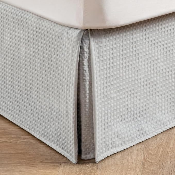MIYE Pleated Waffle Weave Bed Skirt, Tailored Dust Ruffle 18 Inch Drop Easy Fit - Image 2