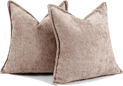 Pack of 2 Khaki Decorative Throw Pillow Covers 20x20 Cozy Soft Chenille Accent - Image 7