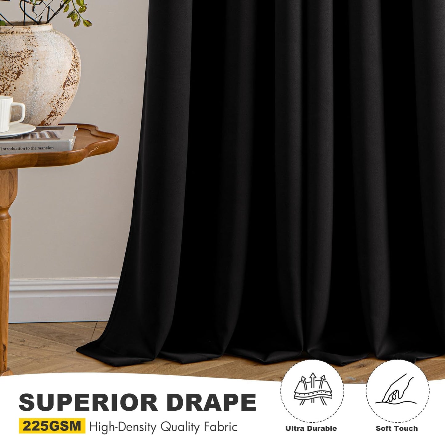 MIULEE Blackout Curtains for Bedroom Living Room 2 Panels, Thermal Insulated Room Darkening Drapes Grommet Noise Reducing Light Blocking Window Treatments 63 Inches Long 40x63 Inch Black