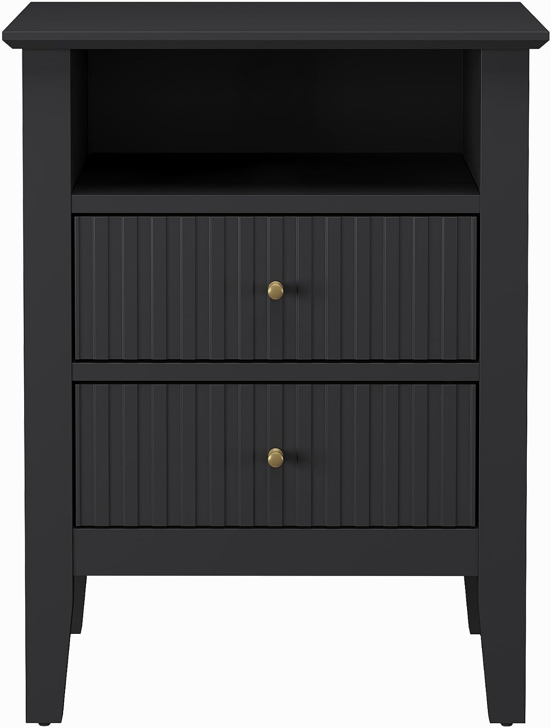 royalcraft black fluted nightstand with 2 drawers, colorful, front angle view