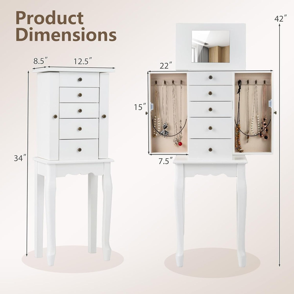 giantex standing jewelry armoire cabinet with 4 drawers on a desk or shelf