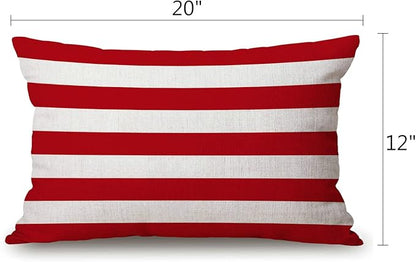 Solekla Red Stripe Cotton Linen Throw Lumbar Waist Pillow Case Cushion Cover - Image 2