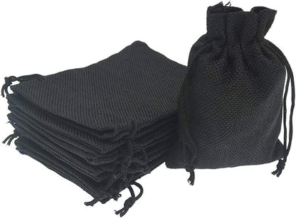 50Pcs Black Burlap Bags with Drawstring, 5.9x7.5 inch Jute Favor Sacks Linen Treat Bags for Halloween, Wedding, Party, Memorial Day, DIY Craft