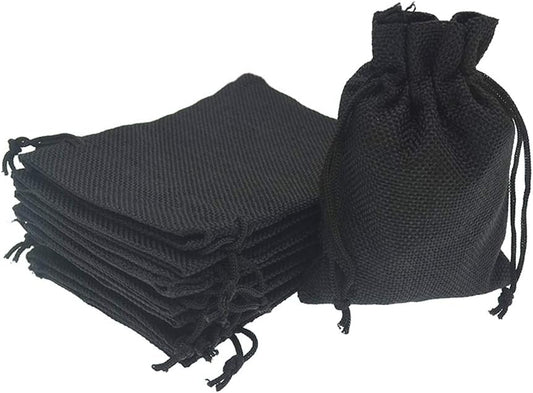 50Pcs Black Burlap Bags with Drawstring, 5.9x7.5 inch Jute Favor Sacks Linen Treat Bags for Halloween, Wedding, Party, Memorial Day, DIY Craft
