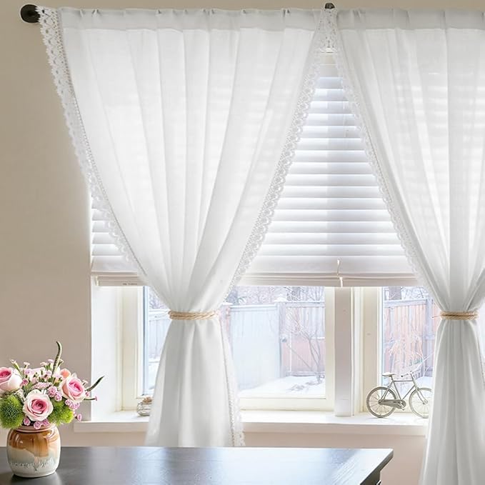 jinchan Linen Curtains for Living Room Bedroom Light Filtering Semi Sheer - Image 2