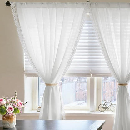 jinchan Linen Curtains for Living Room Bedroom Light Filtering Semi Sheer - Image 2