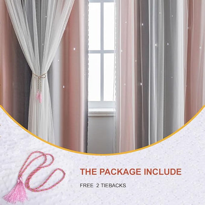 Star Girl and Kids Curtains for Bedroom Rainbow Ombre Double Layer Cute Shot - Image 3