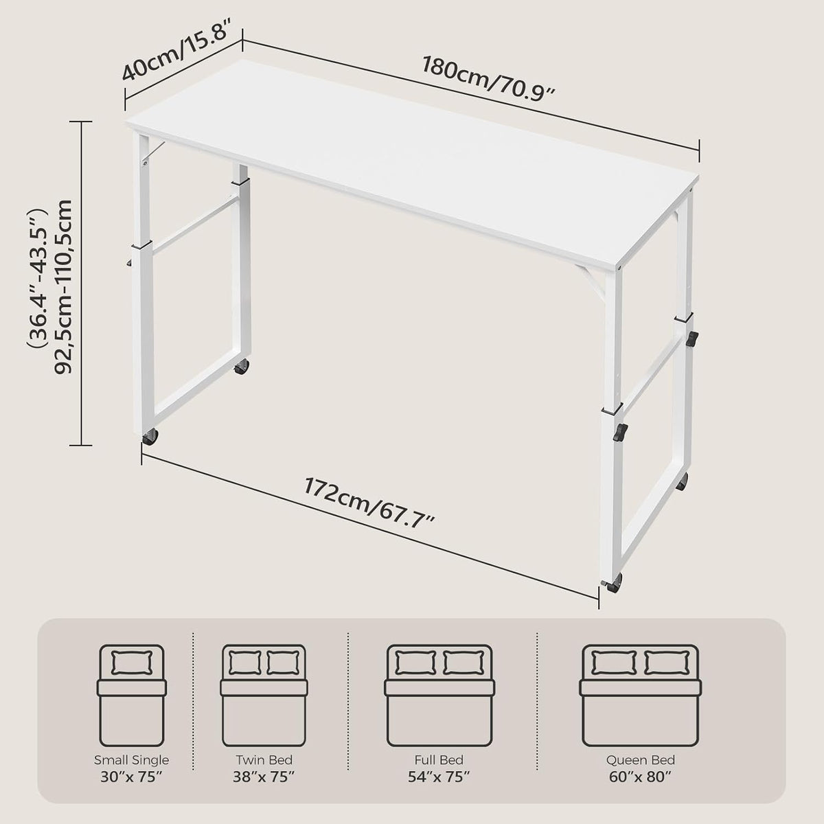 mahancris overbed table with wheels, mobile bed desk shown in use