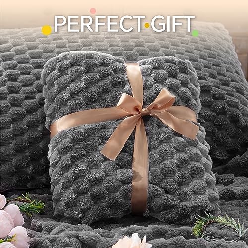bedelite fluffy queen comforter set, dark grey fleece showing dimensions