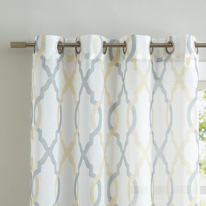 Gold Yellow Grey Moroccan Semi Sheer Curtains 54 Inches Long 52''W, Light - Image 4