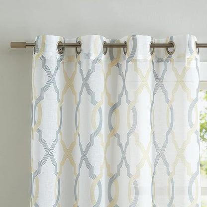 Gold Yellow Grey Moroccan Semi Sheer Curtains 54 Inches Long 52''W, Light - Image 4