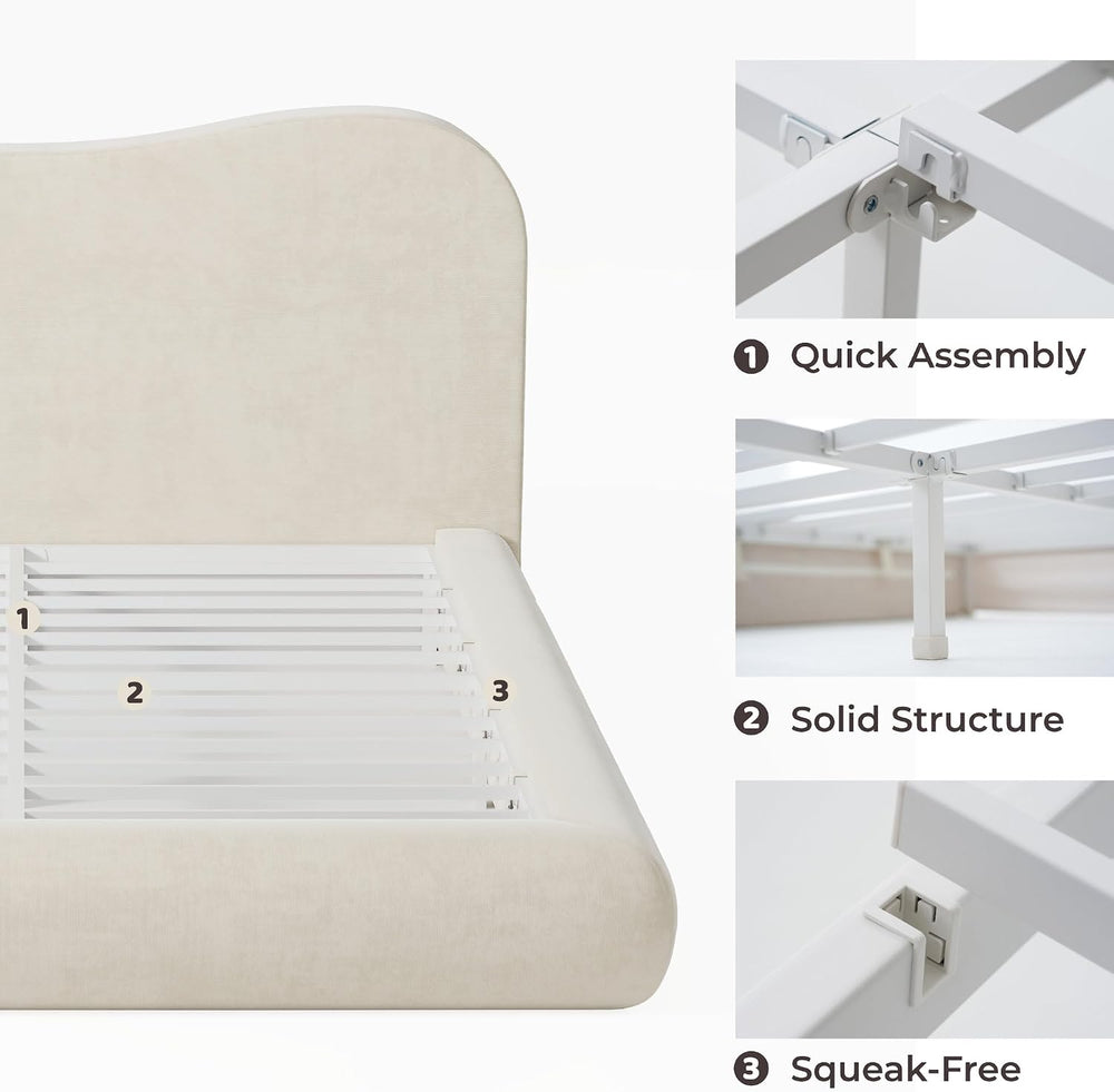 RECCI AirFrame Full Size Upholstered Bed Frame with Curved Headboard