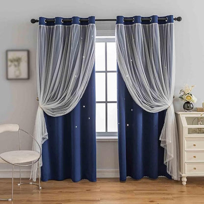 Anytime Romantic Kids Curtain, Hollow-Out Stars Window Curtain Double Layer by Anytime