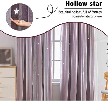 Anytime Romantic Kids Curtain, Hollow-Out Stars Window Curtain Double Layer - Image 6