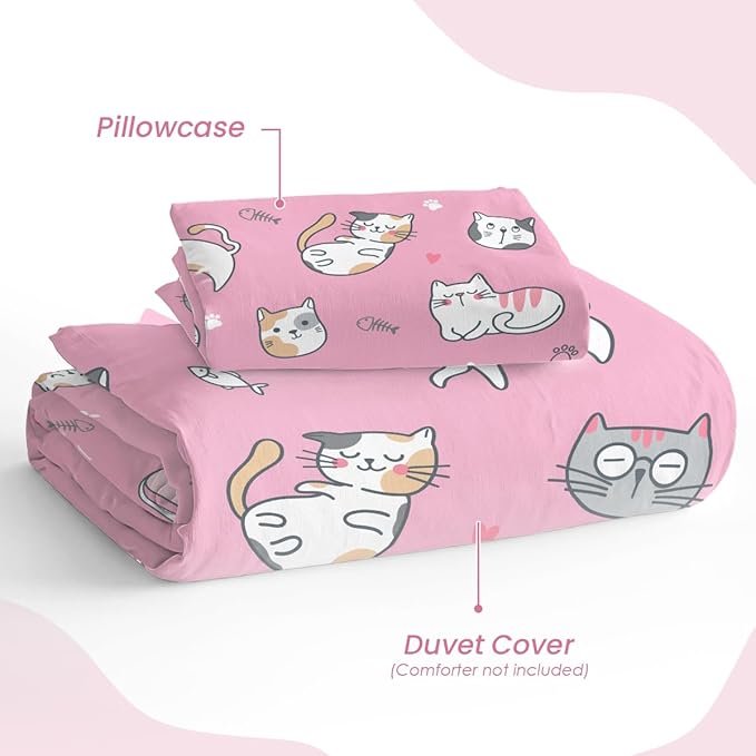 Cat Duvet Cover Sets Twin Size for Kids Girls, Include 1 Polyester Comforter - Image 4