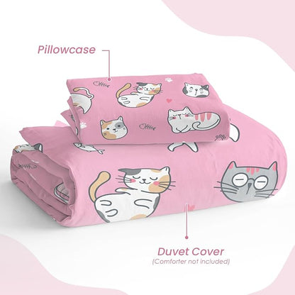 Cat Duvet Cover Sets Twin Size for Kids Girls, Include 1 Polyester Comforter - Image 4