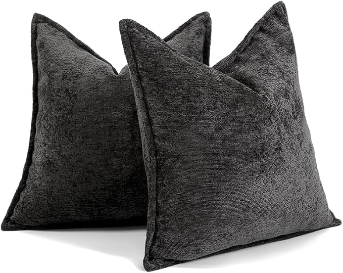 Pack of 2 Black Decorative Throw Pillow Covers 20x20 Cozy Soft Chenille Accent - Image 7