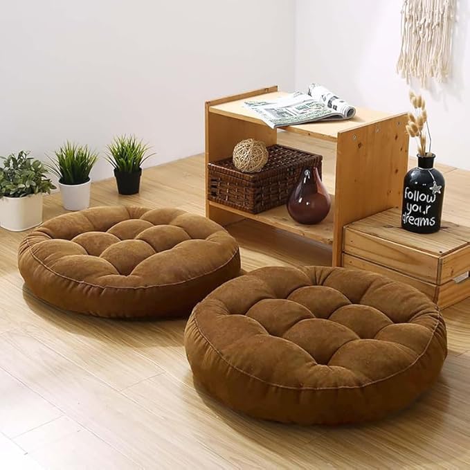 Meditation Floor Pillow Set of 2 Large Round Floor Cushions by Gfobip