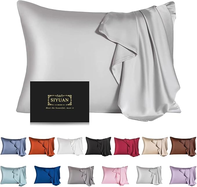 SIYUAN Silk Light Gray Pillowcase, Standard Size, Temperature Regulator by SIYUAN
