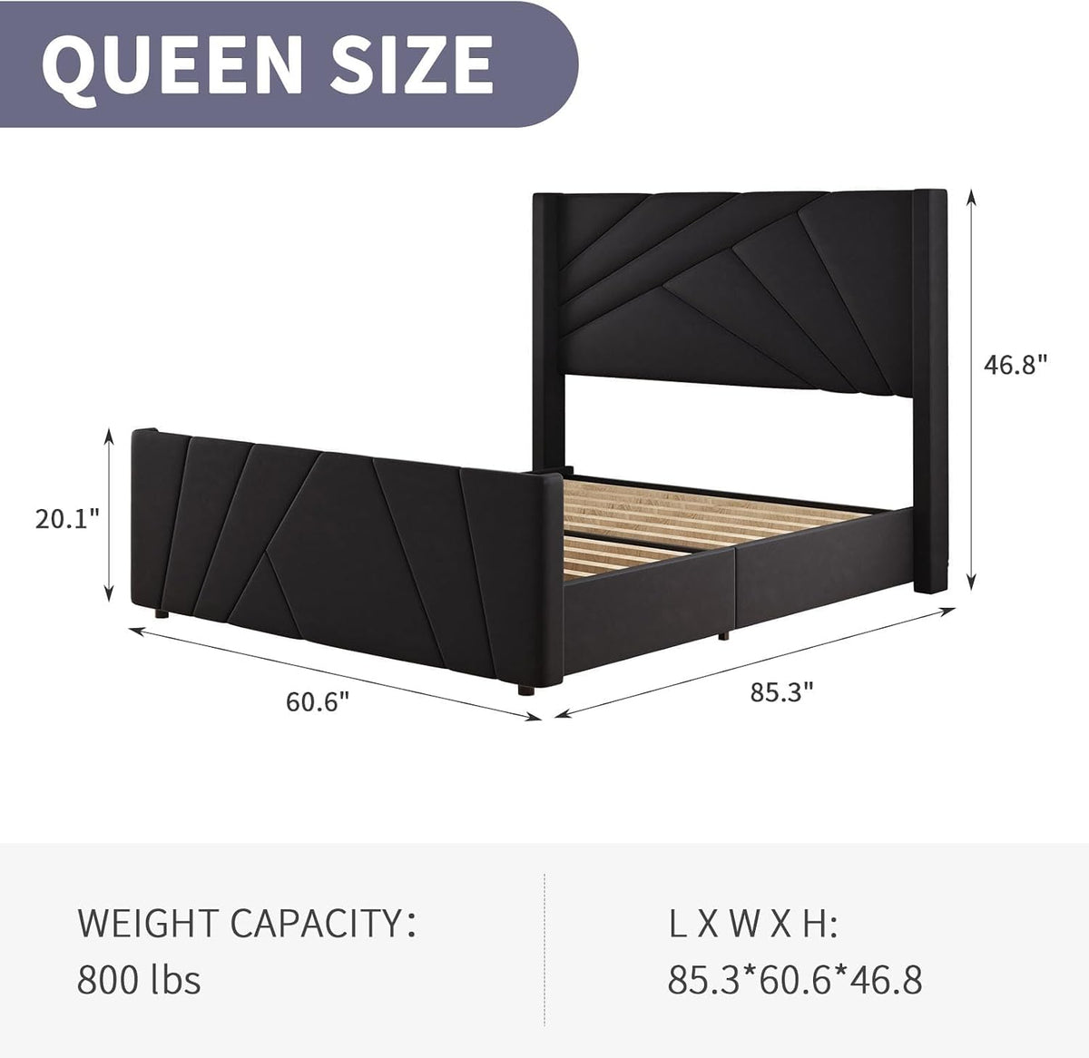 barnfurin queen bed frame with geometric wingback headboard shown in use