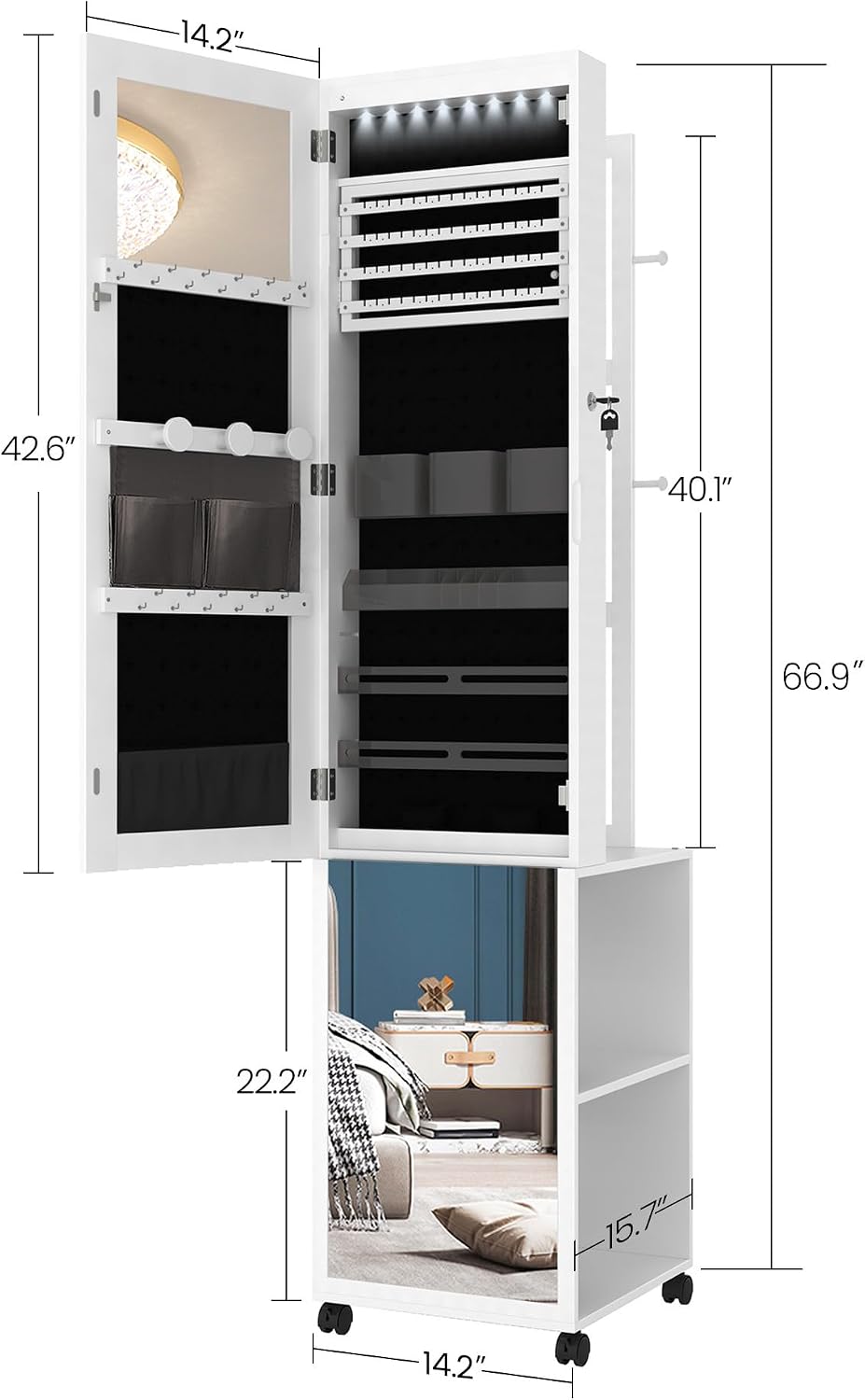 Hzuaneri 8 LEDs Jewelry Cabinet Armoire, 66.9-inch Jewelry Organizer