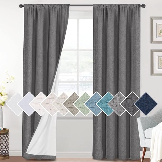 H.VERSAILTEX Linen Look 100% Blackout Curtains 84 Inches Long by HVERSAILTEX