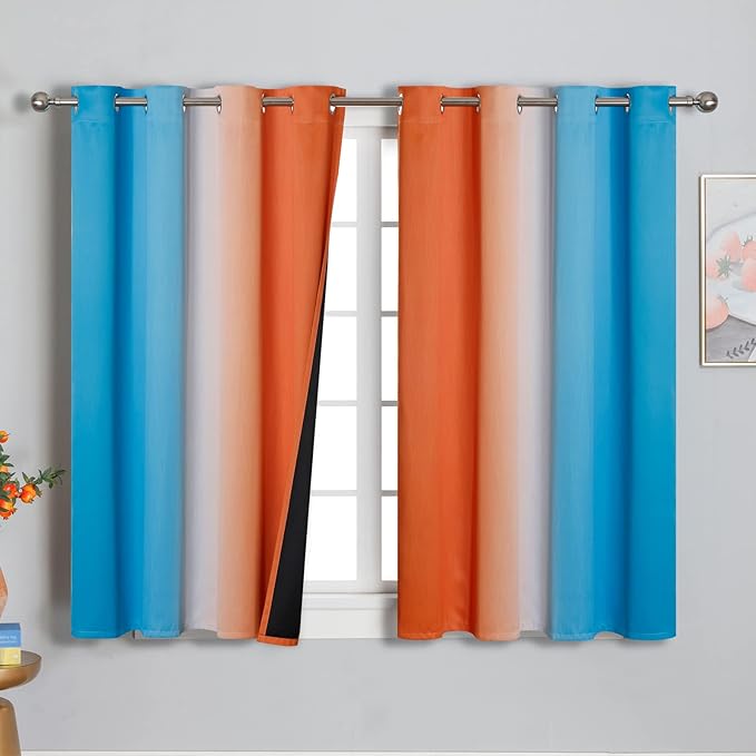 Ombre Orange and Blue Blackout Curtains 45 Inch Length 2 panels, Full Room - Image 2