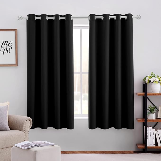 HOMEIDEAS Black Blackout Curtains 42 X 63 Inch 2 Panels Room Darkening Bedroom by HOMEIDEAS